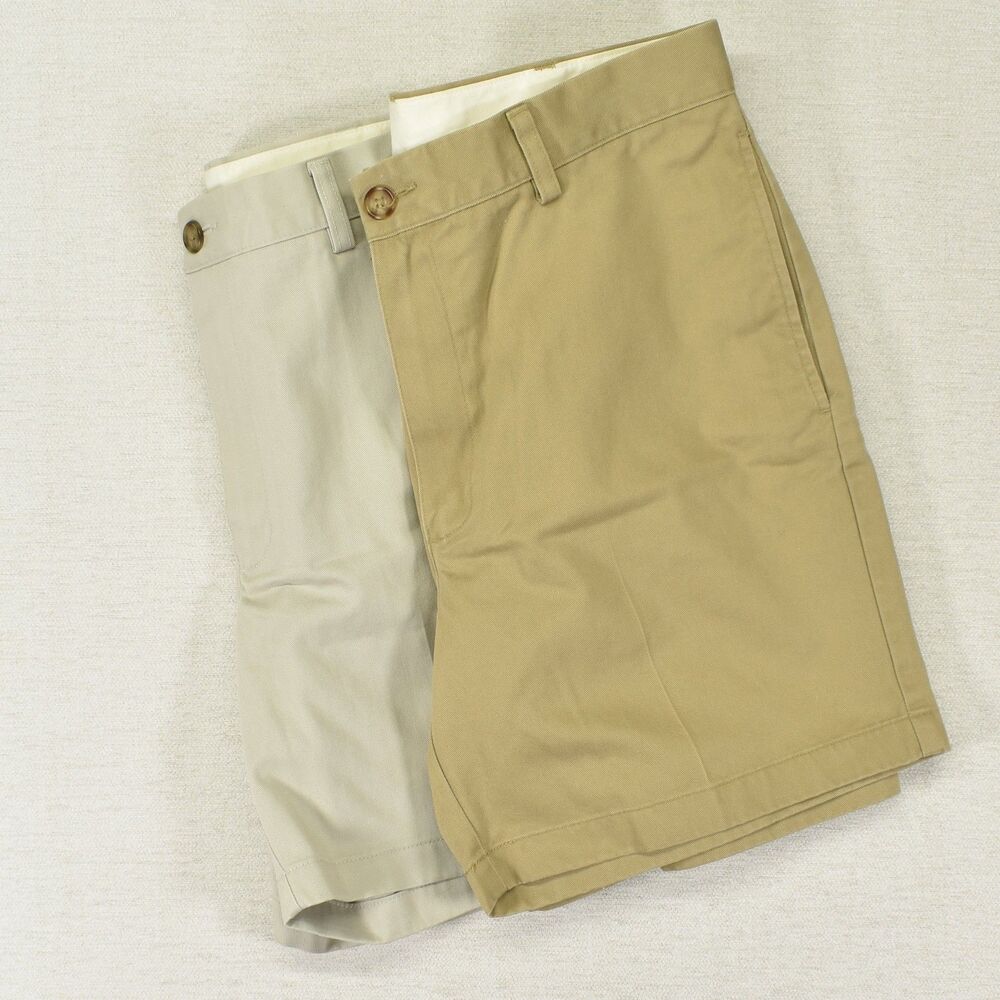 LL Bean Mens Classic Fit Chino Shorts Lot 2 Flat Front Khaki Stone Size 31
